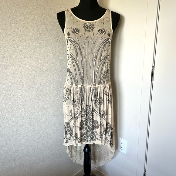 RARE • Free People X Haute Hippie Spin Me Right Round Sequin Sheer Dress • - Picture 2 of 11